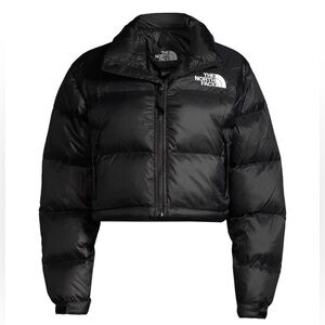 New $280 The North Face Cropped Nuptse Down Puffer Coat Jacket Black Medium NWT